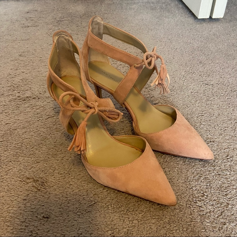 Pink Lace-up Suede Heels